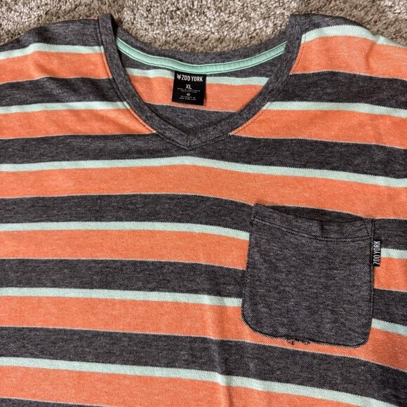 Zoo York Shirt Mens XL Orange Gray Mint Striped Chest Pocket Skate Streetwear - Picture 2 of 6